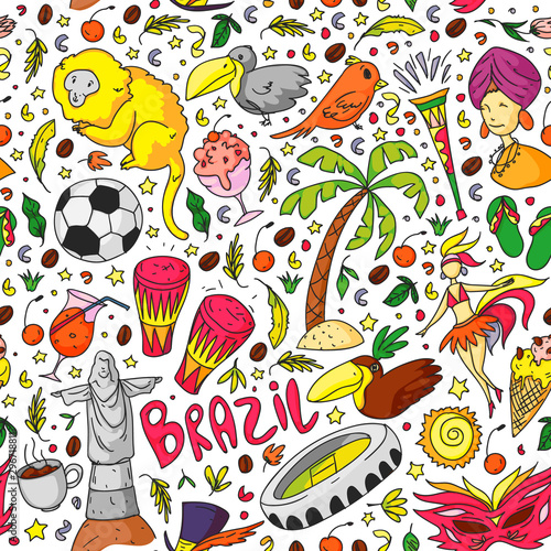 Rio de janeiro Brazil. Vector pattern with national symbols.
