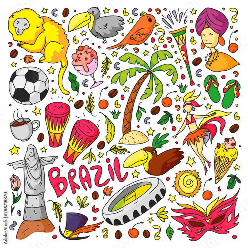 Rio de janeiro Brazil. Vector pattern with national symbols.