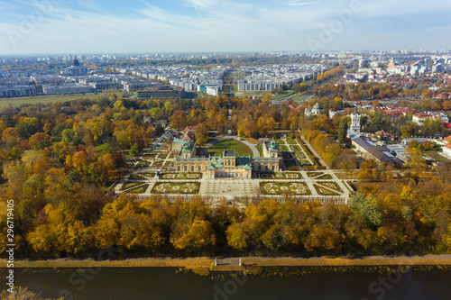 Panorama of the Royal Palace in Warsaw. Poland. 20.October. 2019. Aerial view Royal Palace in Warsaw. Autumn sunny day.