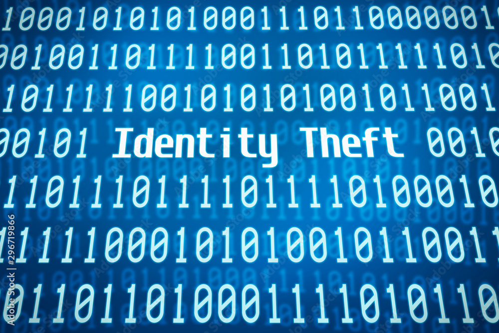 Binary code with the word Identity Theft in the center Binary code with the word Identity Theft in the center