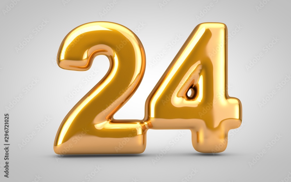 Golden metallic balloon number 24 isolated on white background. Golden metallic balloon number 24 isolated on white background.