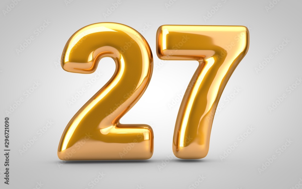 Golden metallic balloon number 27 isolated on white background. Golden metallic balloon number 27 isolated on white background.