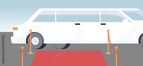 White limousine arriving at red carpet award show celebrity event