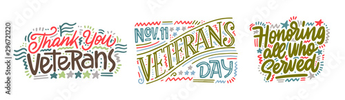 Set for Veterans Day. Memorial Day. Modern vector hand drawn calligraphy for your design. Vector illustration.