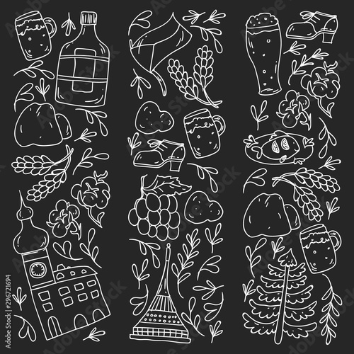 Vector icons and symbols. Czech Republic illustrations for banners, posters, background.