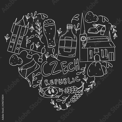 Vector icons and symbols. Czech Republic illustrations for banners, posters, background.
