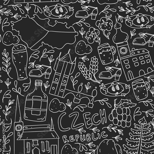 Vector icons and symbols. Czech Republic illustrations for banners, posters, background.