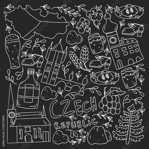 Vector icons and symbols. Czech Republic illustrations for banners, posters, background.