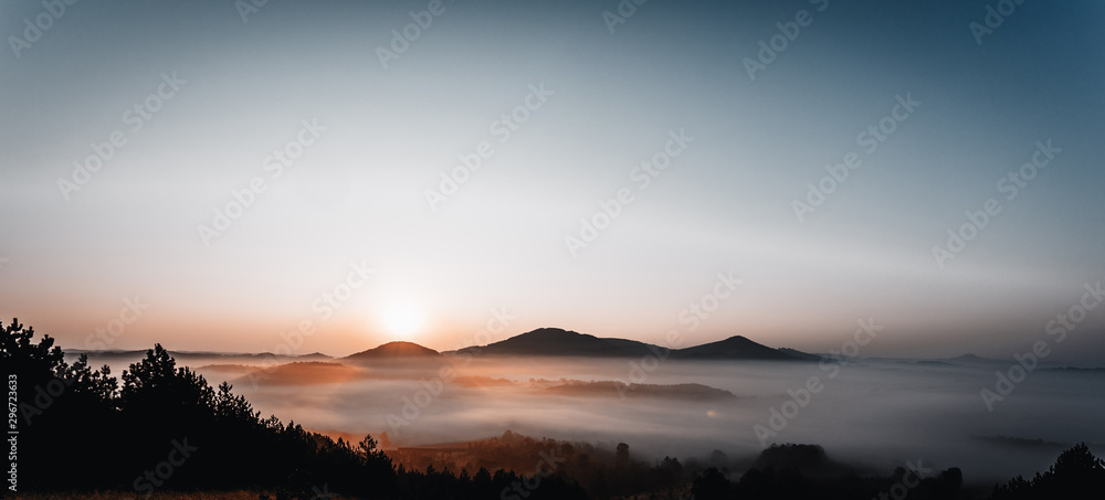 Beautiful morning sunrise mountain landscape