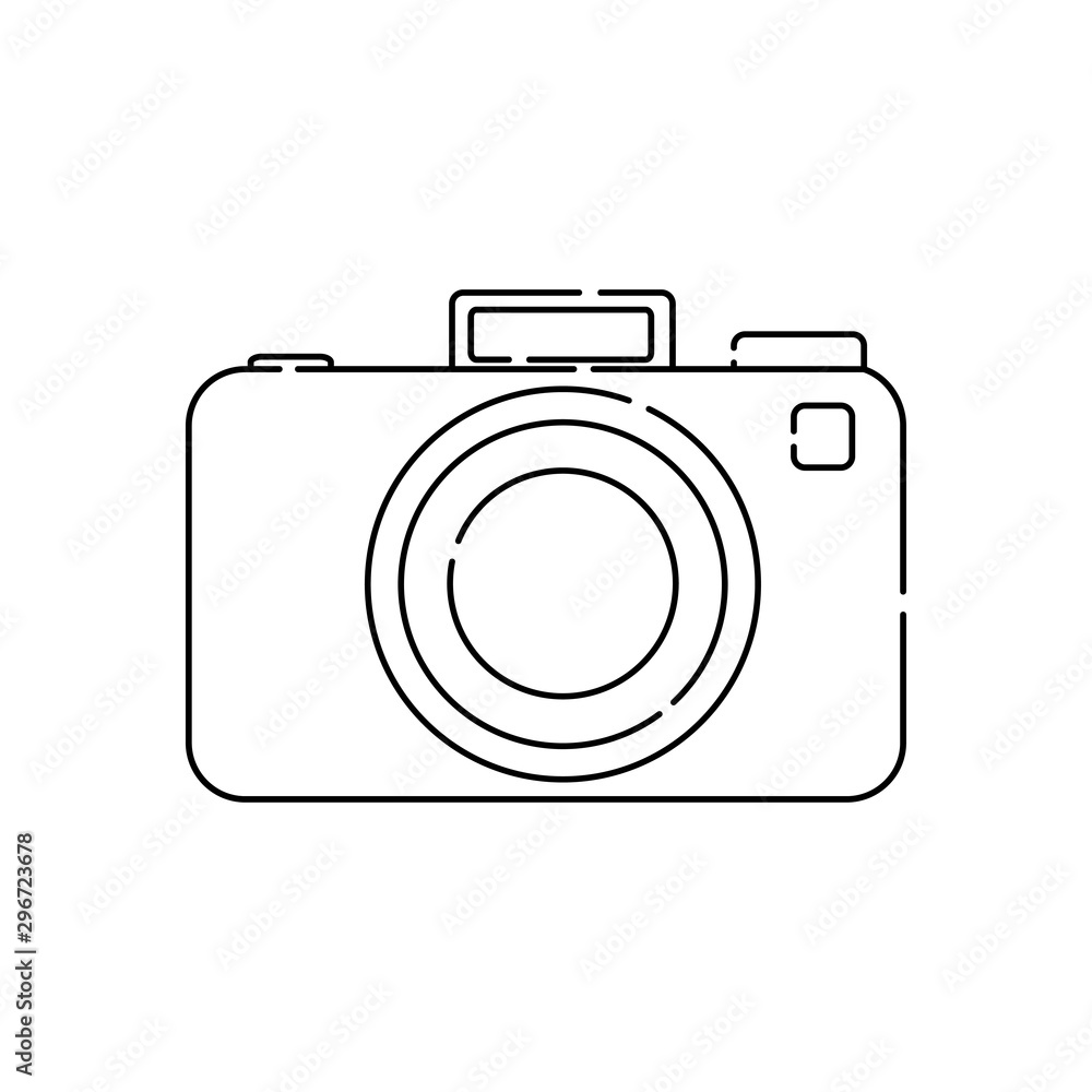 Icono plano lineal cámara fotos en color negro Icono plano lineal cámara fotos en color negro