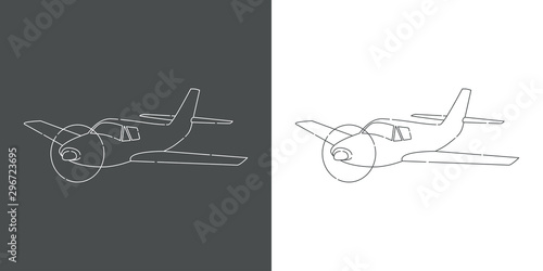 Icono plano lineal avioneta en fondo gris y fondo blanco