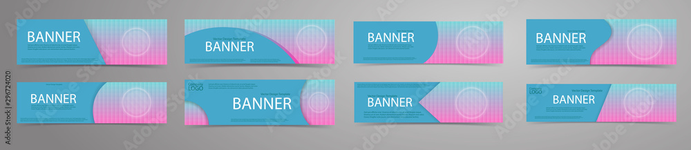 Abstract banners with holograhic pattern background and white button. Vector template set.