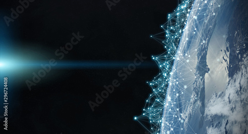 Fototapeta Naklejka Na Ścianę i Meble -  Global datas exchanges and connections system over the globe 3D rendering elements of this image furnished by NASA