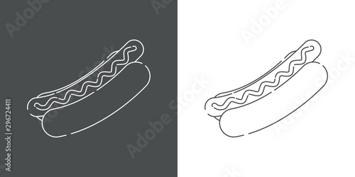 Icono plano lineal hot dog en gris y blanco