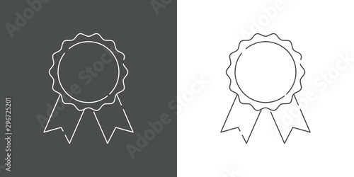 Icono plano lineal roseta con cintas en gris y blanco