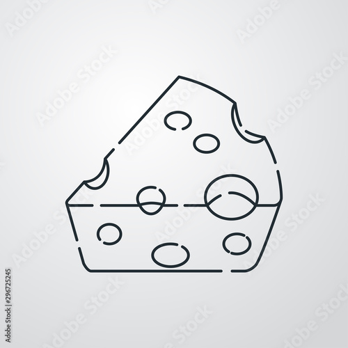 Icono plano lineal pieza de queso emmental en fondo gris