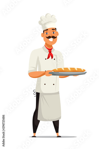 Cheerful baker flat vector illustration