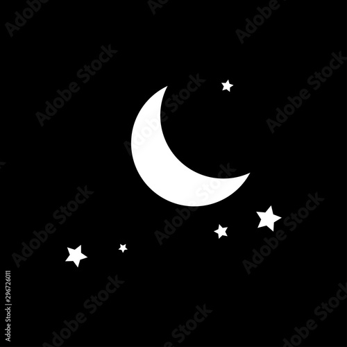 Moon and stars icon isolated. Flat design. Vector Illustration.Night with moon and stars icon in flat style. Night symbol for your web site design, logo. Vector EPS 10.