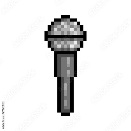 Black microphone, 8 bit pixel art icon isolated on white background. Old school vintage retro 80s, 90s slot machine/video game graphics.