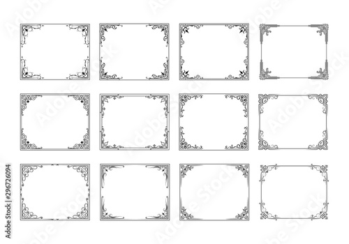 Big set of hand drawn vintage fancy frames. Vector isolated vignette ornate borders for invitations.