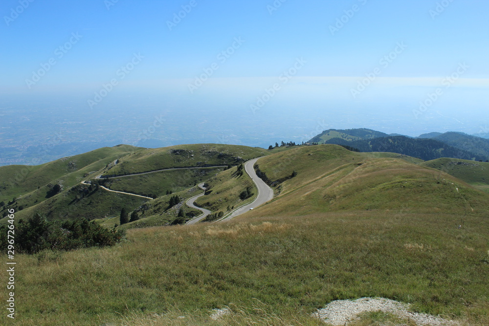landscape with road in Monte Grappa(landscape, mountain, sky, nature, mountains, green, hill, panorama, blue, view, tree, forest, beatiful, alberi, montagna ,cielo, natura, collina)