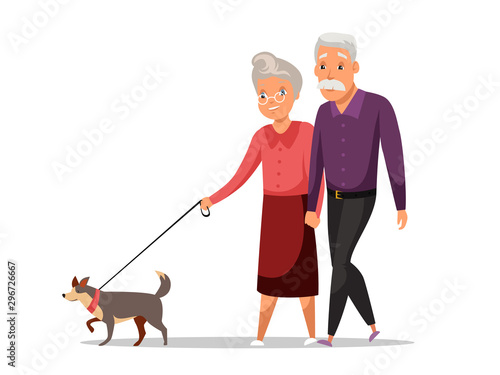 Elderly couple on stroll flat vector illustration