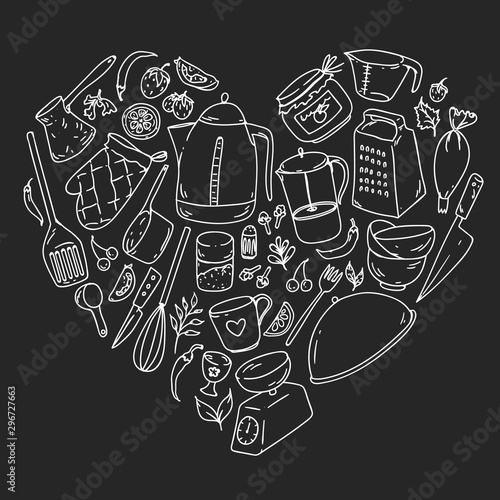 Cooking class. Kitchenware, utencils. Food and kitchen icons.