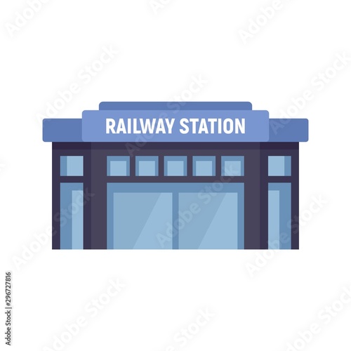 Glass railway station icon. Flat illustration of glass railway station vector icon for web design