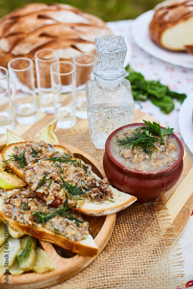 vegetable soup and sandwiches with filling. National cuisine vegetable soup and sandwiches with filling. National cuisine