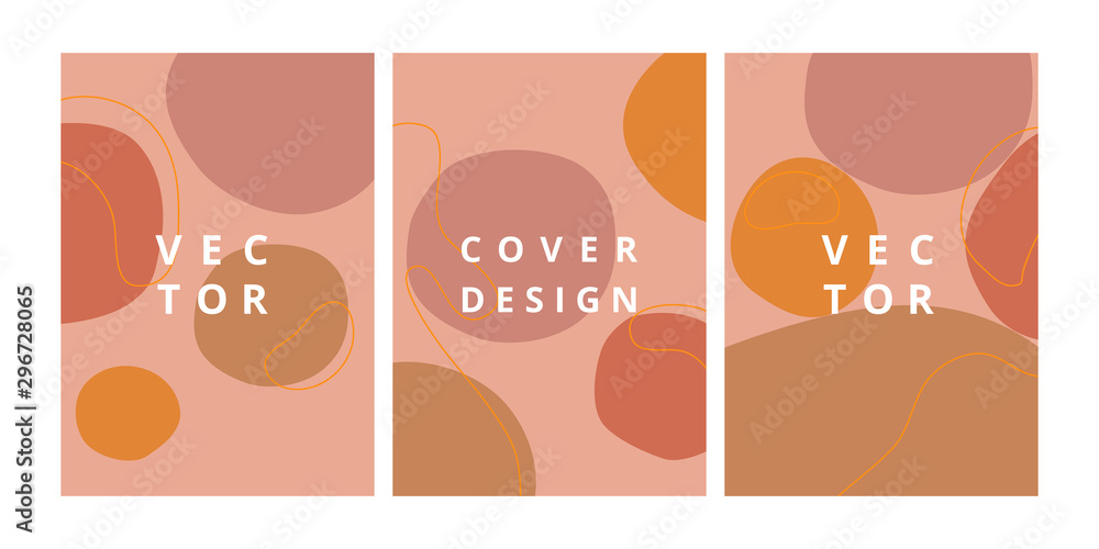 Abstract set of simple backgrounds with round shapes in pastel colors. Modern design template with space for text. Minimal cover for design. Geometry composition of circles. Vector illustration