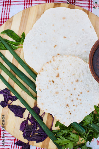 Pita. Unleavened white bread. National cuisine of the peoples of the Caucasus photo