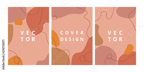 Fashion set of abstract background with organic shapes and hand draw line in pastel colors. Modern design template in scandinavian style. Minimal stylish cover for branding design. Vector illustration