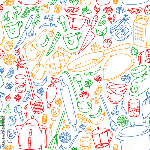 Cooking class. Kitchenware, utencils. Food and kitchen icons.