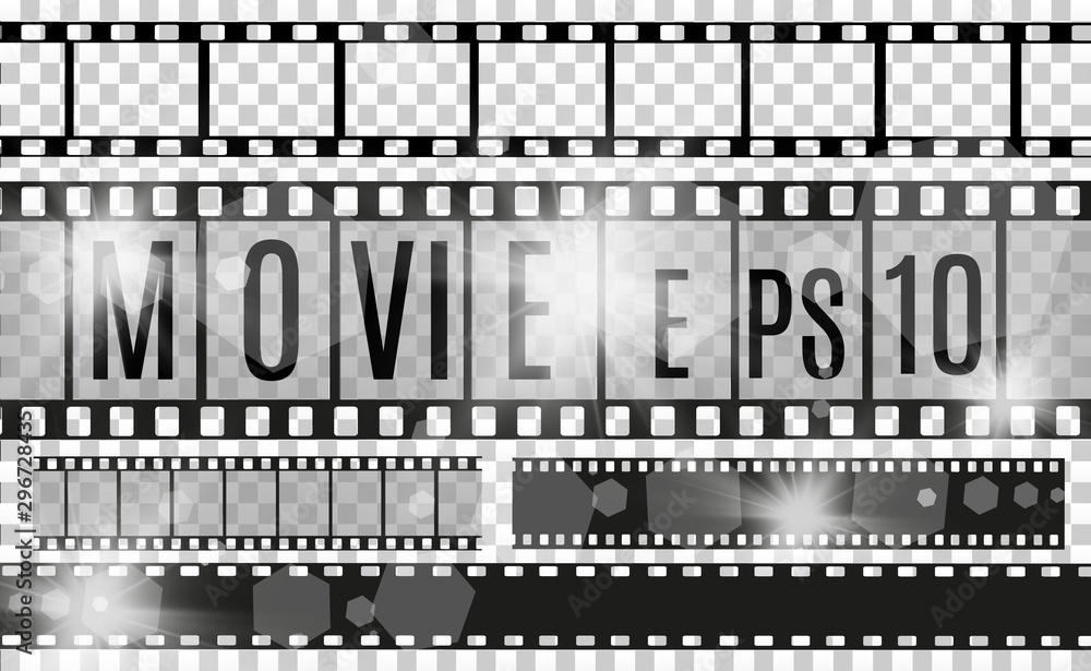 Set of film vector stripes isolated on transparent background.Film strip roll. Vector cinema background. Set of film vector stripes isolated on transparent background.Film strip roll. Vector cinema background.