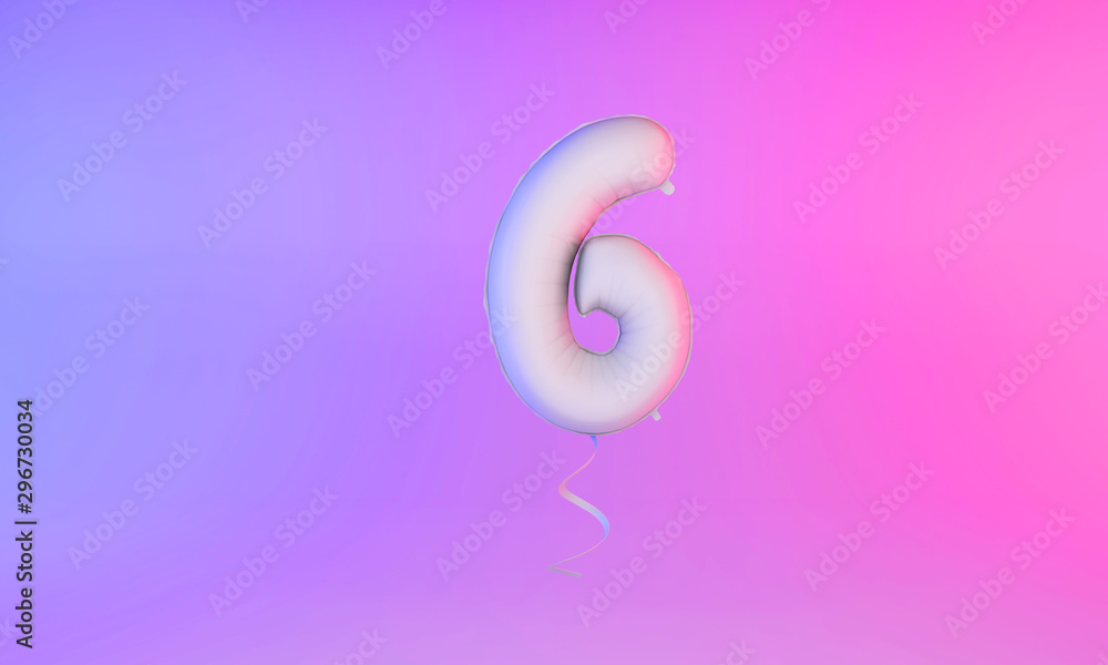 White number 6 celebration balloon greeting background. 3D Rendering White number 6 celebration balloon greeting background. 3D Rendering