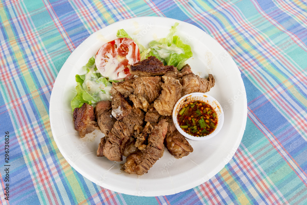 Grilled steak meat with vegetable salad Grilled steak meat with vegetable salad