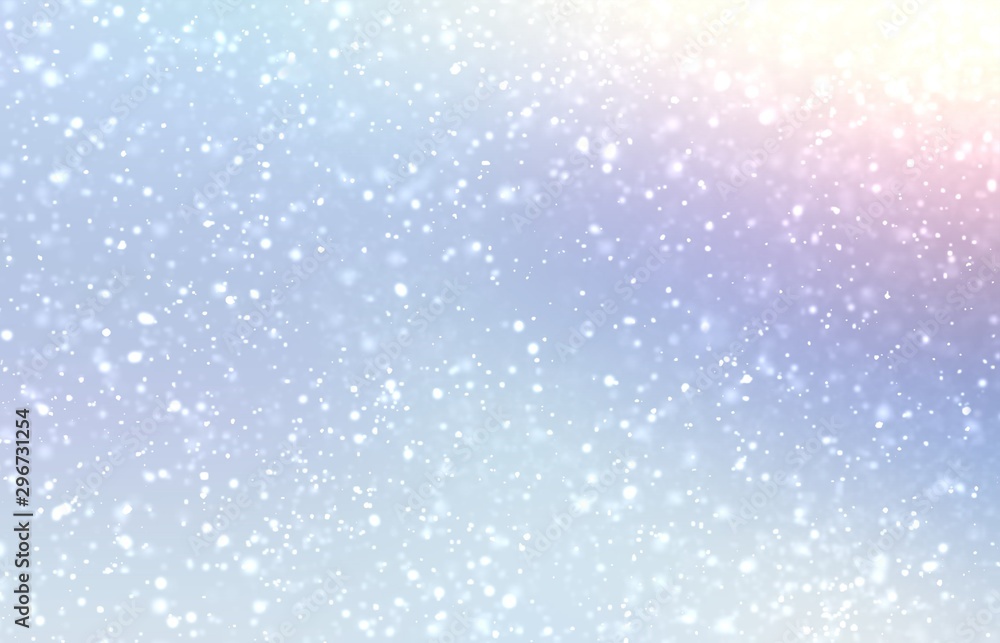 Winter holiday outdoor shiny background. Sun light on subtle blue pink natural illustration. Snow texture. 