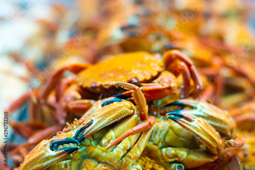 Tasty sea food, crabs and crab clams in fish shop in Andalusia, Spain