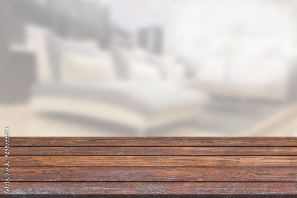 Wooden table with blur bedroom background bedroom