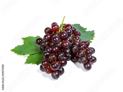 red grapes and leaves isolated on white background