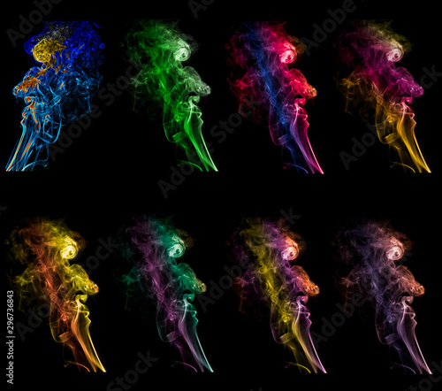 Set Smoke-shaped face, Abstract colorful,Out of focus