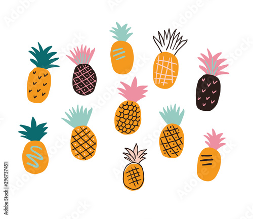 Colorful minimalistic pineapples isolated