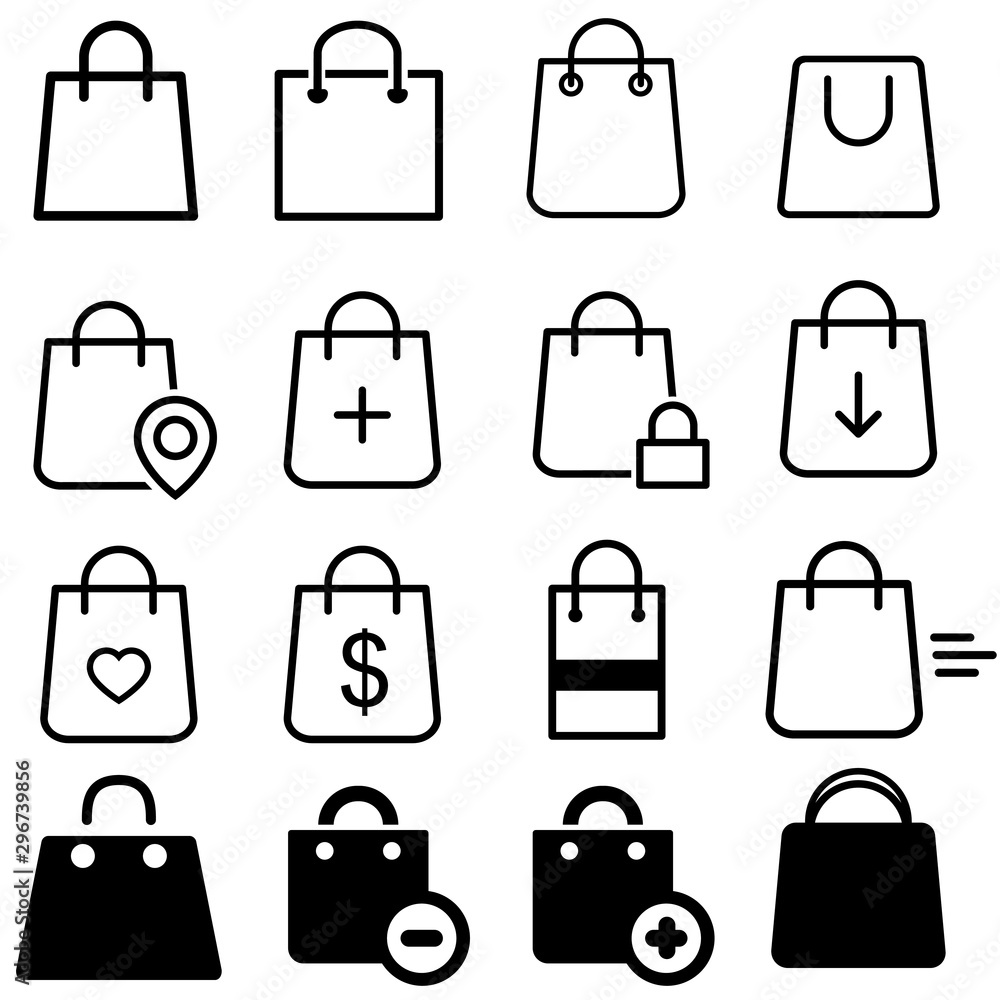 Shopping bag vector icons set. Bag icon. buy illustration symbol collection. store sign or logo. Shopping bag vector icons set. Bag icon. buy illustration symbol collection. store sign or logo.