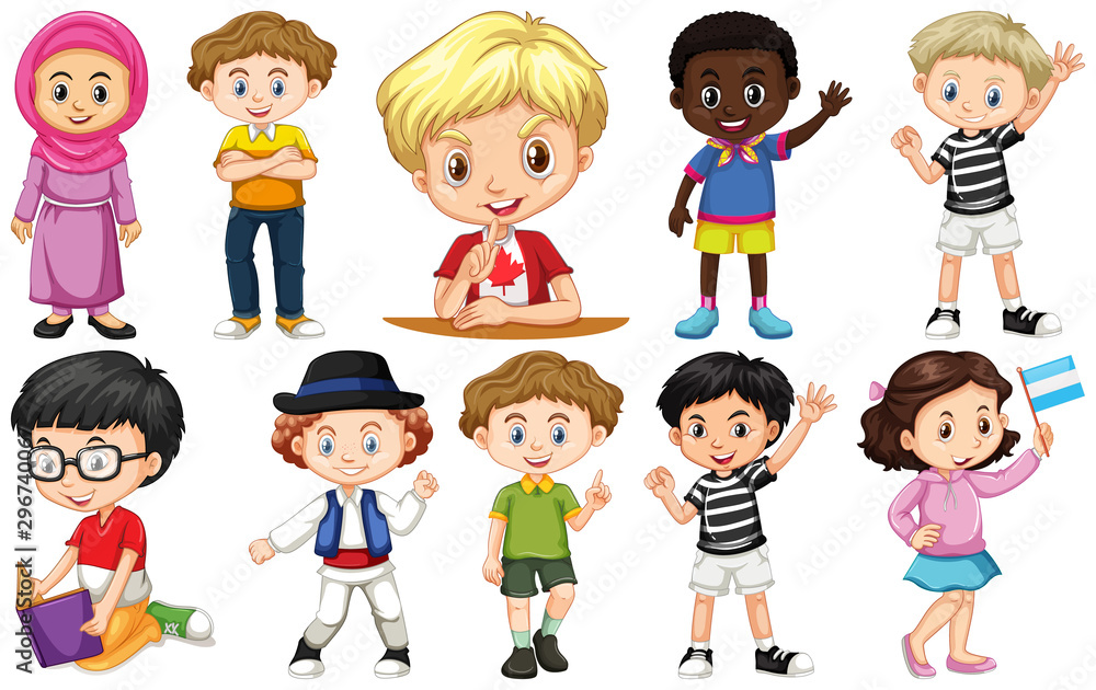 Set of children from different countries