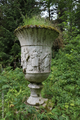 concrete vase with grass