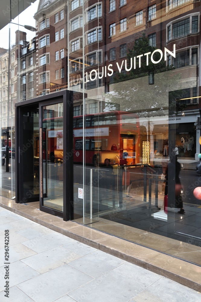 LONDON, UK - JULY 9, 2016: Louis Vuitton in Sloane Street, London. Sloane  Street is located in Royal Borough of Kensington and Chelsea and is known  for its luxury brand stores. Stock