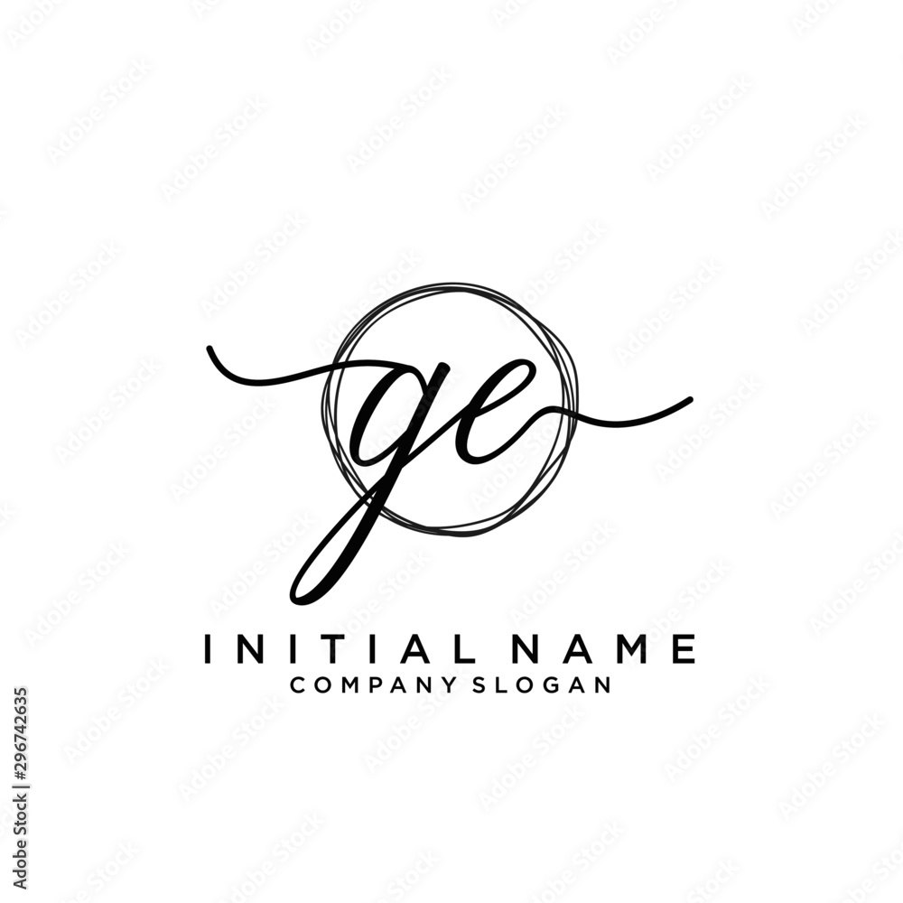 GE Initial handwriting logo with circle template vector. GE Initial handwriting logo with circle template vector.