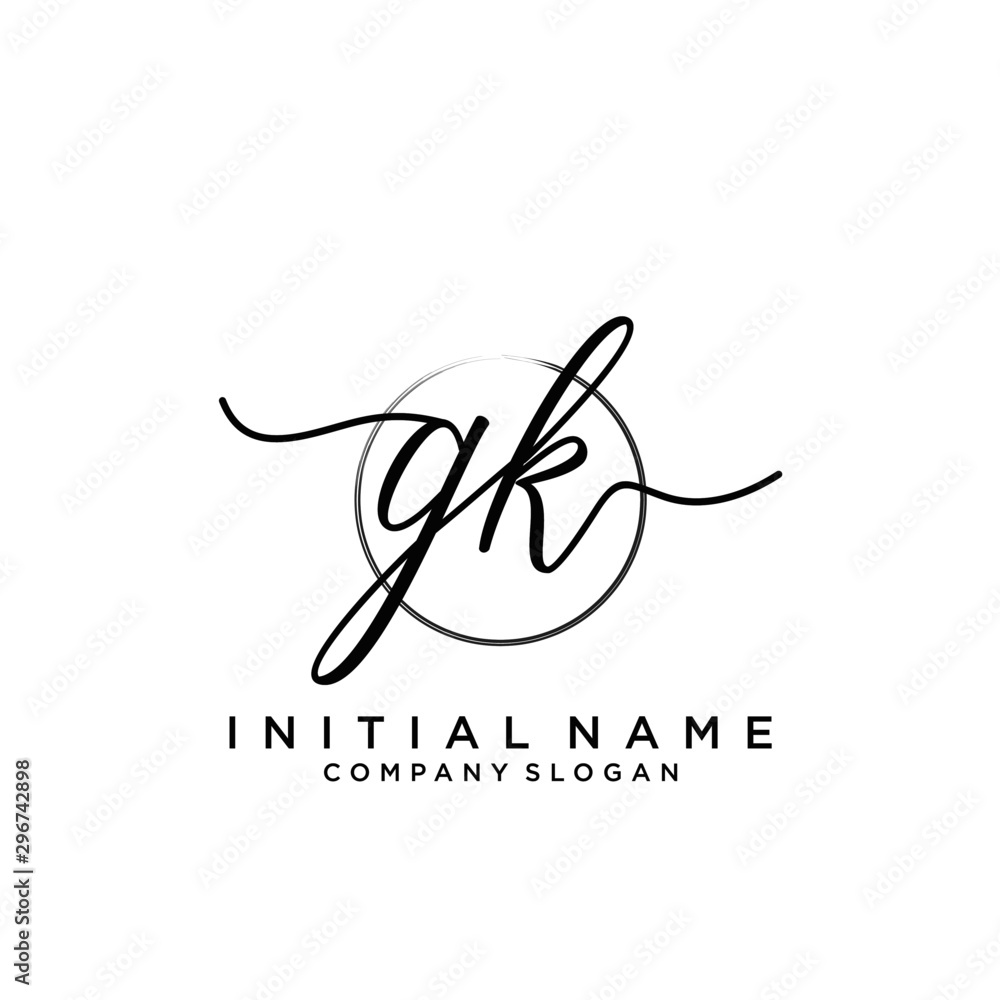 Obraz premium GK Initial handwriting logo with circle template vector.