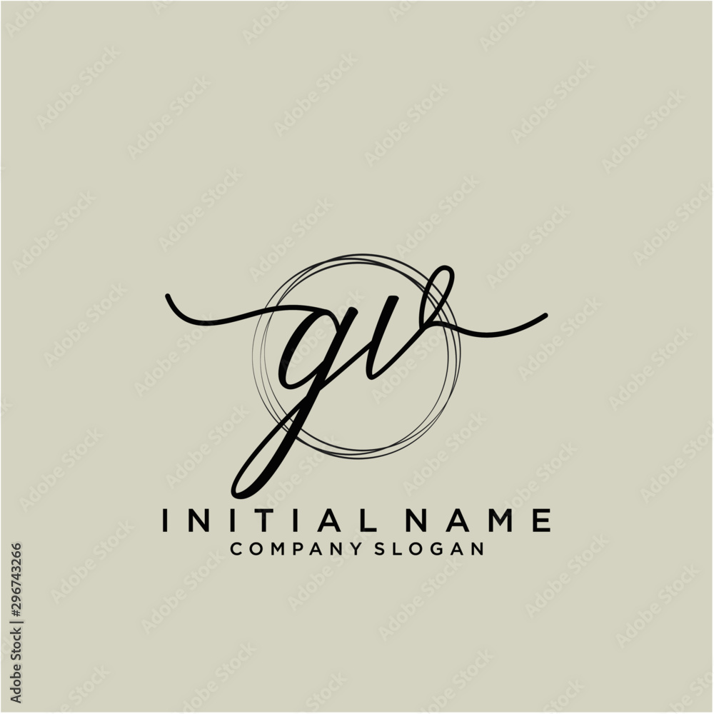 Obraz premium GV Initial handwriting logo with circle template vector.