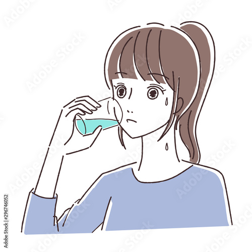 水を飲む女性のイラスト